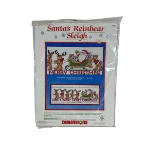 VTG Dimensions Santa's Reinbear Sleigh Cross Stitch Kit 20x8 Multicolor New!